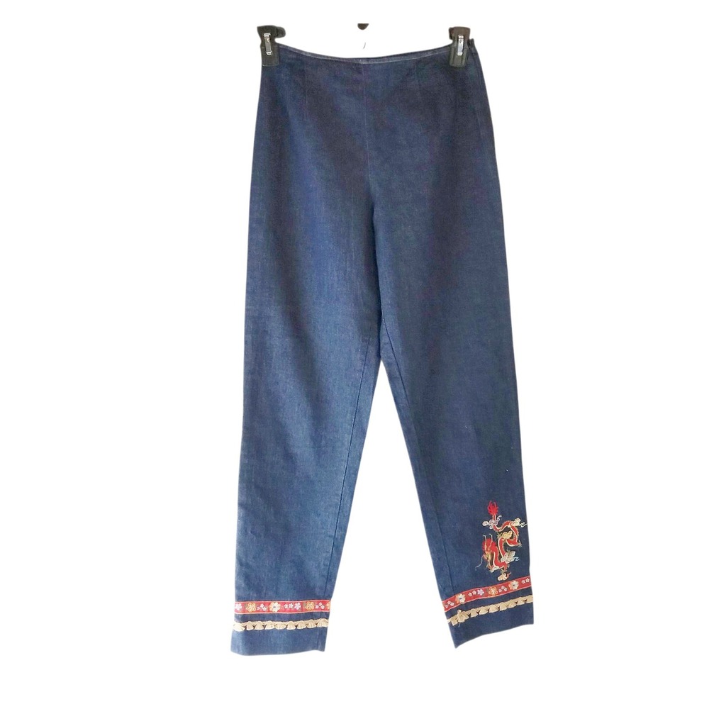 FL Malik Jeans Women's Blue Denim Tapered Leg Embroidered Regular 6